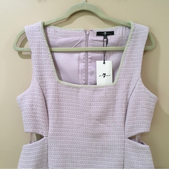 7 For All Mankind Sheath mini dress Lavender Sleeveless Cutout Tweed medium - Picture 2 of 6